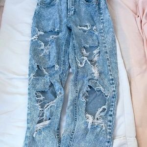 Washed Out Distressed Mom Jeans